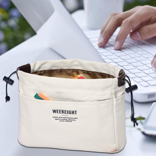 Large Purse Organizer Insert, Tote Bag Organizer Insert, Inside Purse Organizer Insert, Purse Makeup Pouch,Large Capacity Purse Cosmetic Bag, Canvas Purse Tote Pouch For Travel Makeup Outdoor Activity — view 6