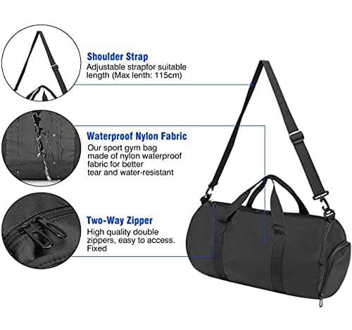 Gym Duffle Bag 30L with Shoe Compartment, Foldable Waterproof Sports Holdall for Men & Women, Lightweight Travel Gym Bag with Shoes Wet Pocket & Shoulder Strap (Black) — view 6