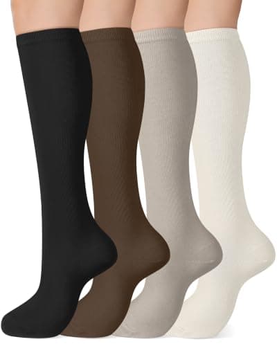 4 Pairs Ladies Knee High Socks Womens 4-7 Autumn Long Cotton Welly Gifts