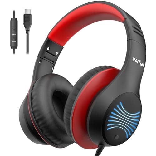 EarFun K3 Kids Headphones Wired with LED, Over Ear Headphones with Mic