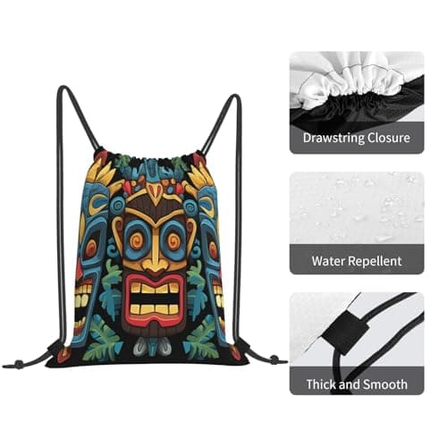 STVYUKL Cool Steampunk Gears Drawstring Backpack Lightweight Sports Gym Sack Drawstring Bags Cinch Bag Sackpack For Work Gym Swim Travel, Colorful Tiki Mask Pattern, One Size — view 4
