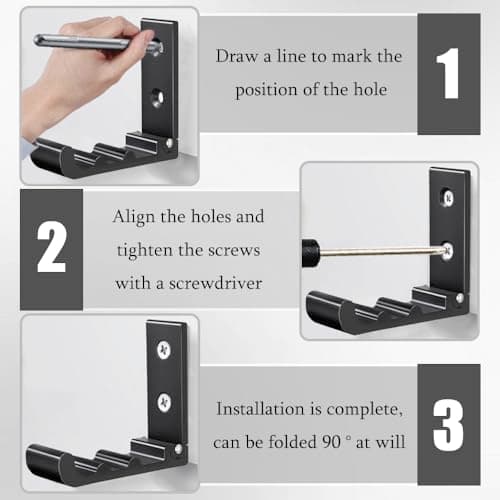 3PCS Folding Wall Hooks Heavy Duty Hook for Hanging-Black, Aluminum Alloy — view 4