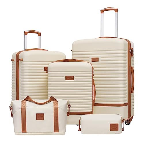 COOLIFE Suitcase Set 5 Piece, 20"+24"+28" Suitcase with Travel Bag&Wash Bag