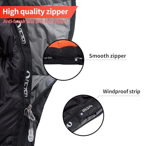 QEZER Down Sleeping Bag,Lightweight Rectangular Winter Sleeping Bag [1180g/1860g] for Adults and Kids 4 Season Camping, Hiking,Warehouse and Moutaineering Outdoor (Orange, 500g down) — view 5