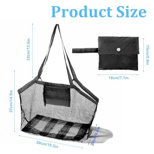 Yuomeaz Large Mesh Beach Bag, Black Mesh Tote Bag for Pool, Foldable Sandproof Beach Bags for Women, Travel, Summer, Party (15×9×14 in) — view 6