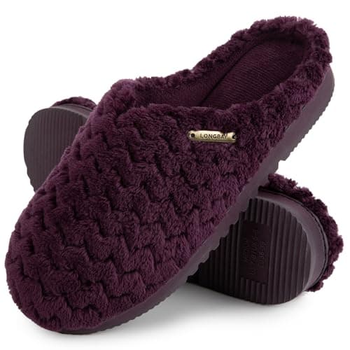 LongBay Women's Flannel Slippers Soft Memory Foam Slip on House Shoes Indoor Outdoor(5-6, Purple)