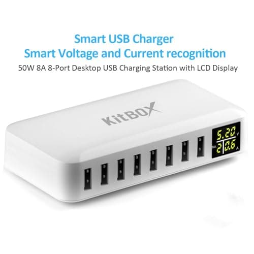 Kitbox Phone Charger Hub 40W 8-port USB Charging Station Multi USB Plug Charger Tower 5V Power Adapter for iPhone 16 m15 14 13 12 11 Samsung and Multiple Devices — view 6