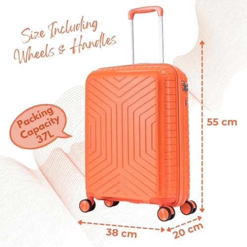 DK Luggage 20” Cabin Ryanair, EasyJet, BA, Jet 2 Hard Shell Approved Hand Luggage Polypropylene Suitcase 4 Wheel Spinner Luggage PP20 Orange — view 2