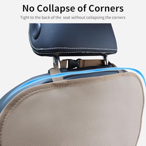 pefirst Kick Mat Back Seat Protector Waterproof Leather Car Seat Back Organizers Cover with 3 Storage Pockets for Kids Pets SUV Sedan Minivan Truck Car Travel Accessories (Beige 2-Pack) — view 5