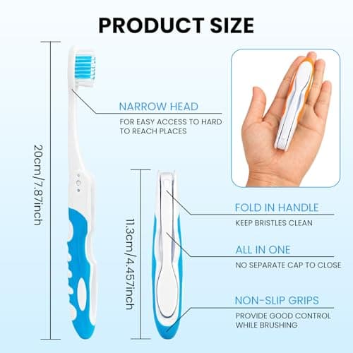 2Pcs Folding Toothbrush, Portable Travel Toothbrush Set, Lightweight Soft Tooth Brush for Travel, Camping, Hiking, Office (Orange & Blue) — view 3