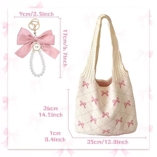 JeVenis Crochet Tote Coquette Bow Aesthetic Hobo Bag for Women — view 4