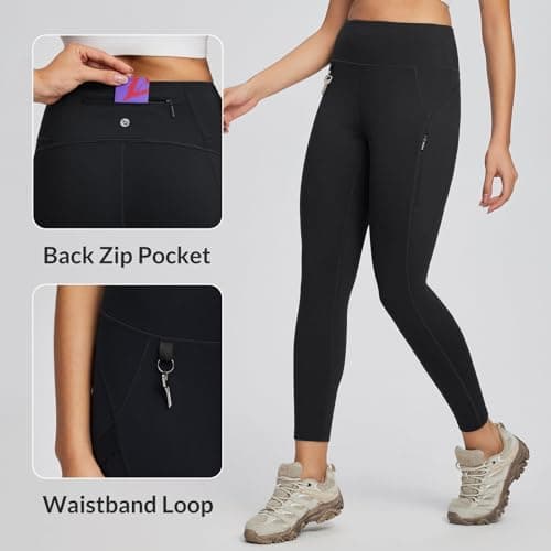 baleaf Hiking Walking Leggings for Women with Zip Pockets Outdoor Cargo Pants High Waist Quick Dry Black M — view 4