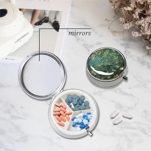 4 Pcs Small Metal Pill Box Set, Portable Pill Case with 3 Compartments for Vitamins Medicines Fish Oil, Cute Roud Dispenser with Mirror for Travel Daily, Moisture Proof Medicine Vitamin Organizer — view 3