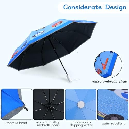 Kids Folding Umbrella, Windproof Automatic Travel Umbrella for Boy Vehicles — view 4