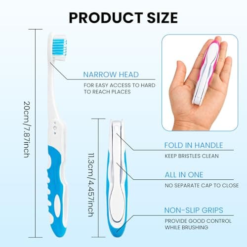 2Pcs Folding Toothbrush, Portable Travel Toothbrush Set, Lightweight Soft Tooth Brush for Travel, Camping, Hiking, Office (Pink & Blue) — view 3