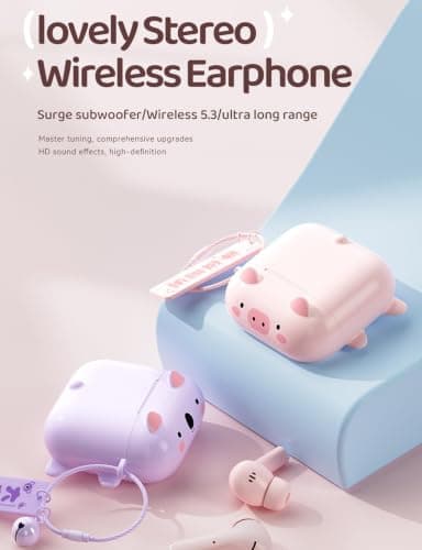 Ttbesmi Cute Kids True Wireless Earbuds Girls Ear Buds for Kids for School Earphones with Case for iPhone Android Kawaii Headphones Kid Bluetooht Earbuds for Small Ear Canals Women — view 3