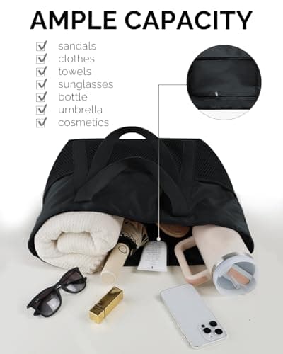 HOMESPON Beach Bag Large Waterproof Tote for Women with Zipper (M, Black) — view 6