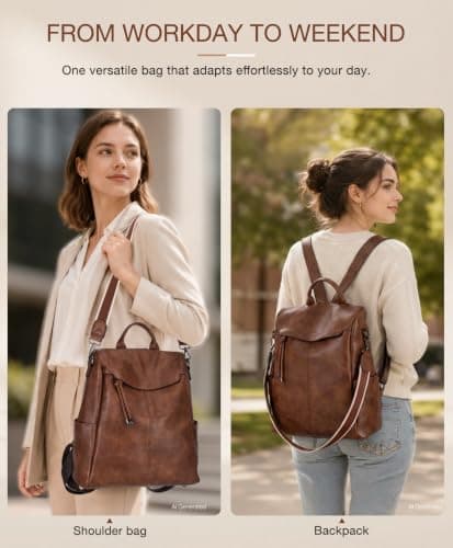 VX VONXURY Anti-Theft Backpack for Women Fashion PU Leather Backpack Purse With Detachable Shoulder Strap Vintage Handbag for Daily Work Travel — view 4
