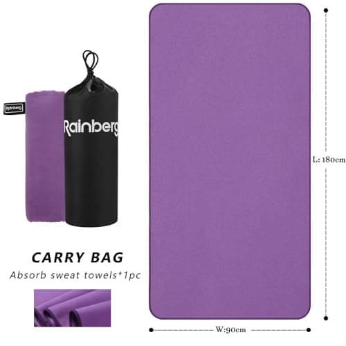 Rainberg Microfiber Towel (180x90cm), Large Gym Towel, Quick Dry Towel – Fast Drying, Super Absorbent, Ultra Compact, Lightweight, Great for Camping, Gym, Beach & Swimming (Purple) — view 2