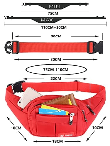 Bumbags and Fanny Packs for Running Hiking Waist Bag Outdoor Sport Hiking Waistpack for Men Women (Red-Ex-Belt) — view 4