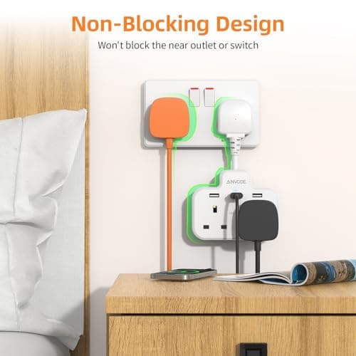 Double Plug Adaptor with USB, 2 Way Wall Adapter with Short Extension Lead, Multi Plug Socket Extender For Home Office (White) — view 6
