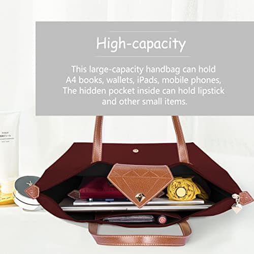 BOJLY Tote Bags for Women Stylish Waterproof Nylon Ladies Shoulder Bag Top Handle Handbag Folding Beach Travel Bag for Work,Shopping, School Maroon Red Small — view 6
