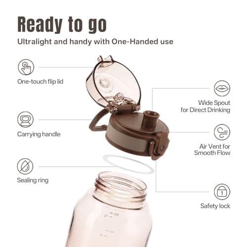 UZSPACE Water Bottle 1l with Handle, Tritan Drinks Bottle, Oak Brown — view 2
