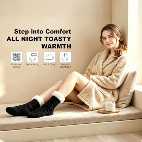 Womens Fleece Lined Slipper Socks, Non Slip Grips Warm Fluffy House Socks — view 4