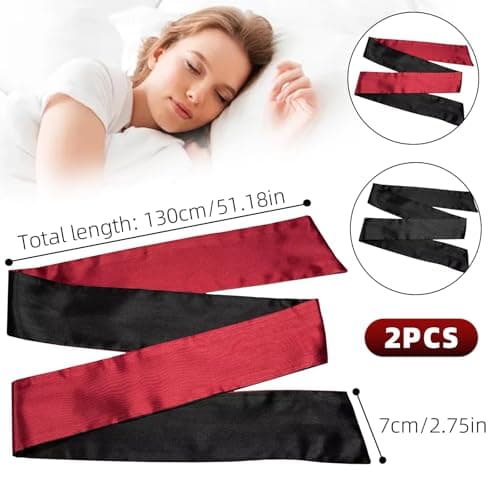 Blindfold, 2PCS Blind Folds for Adult Play,Soft Comfortable Blindfold for Couples,Silk Satin Eye Mask for Sleeping Games Silk Covers Sleep Mask Valentine Gift, for Home Play Travel Use - 130cm — view 4