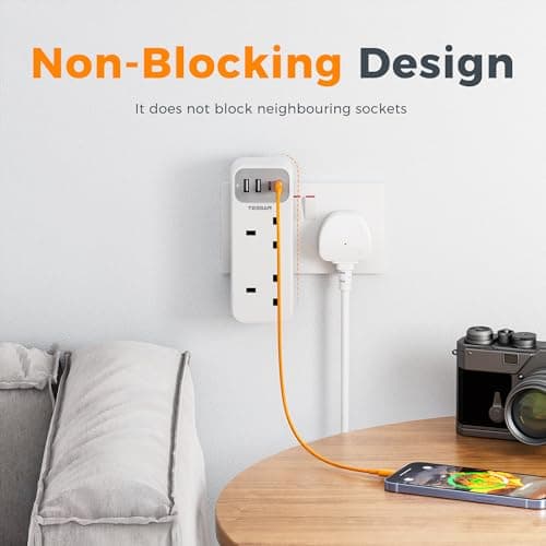 TESSAN Double Plug Adapter UK with 2 USB C, Multi Plug Extension Socket — view 6