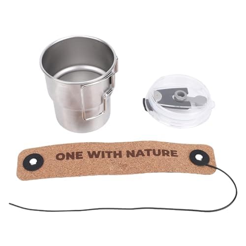 Yinhing TW 502 300ml Stainless Steel Camping Coffee Cup with Foldable Handle Cork Insulation Cover Portable Travel Mug for Outdoor Hiking Camping and Picnics (TW-502)