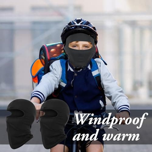 2 Pcs Kids Balaclava,Black Thermal Ski Mask Children's,Multipurpose Winter Childrens Head Face Full Masks,Snoods Fleece Windproof Warmer Neck Snood Balaclavas Helmet Hat for Baby Boys Girls Cycling — view 4