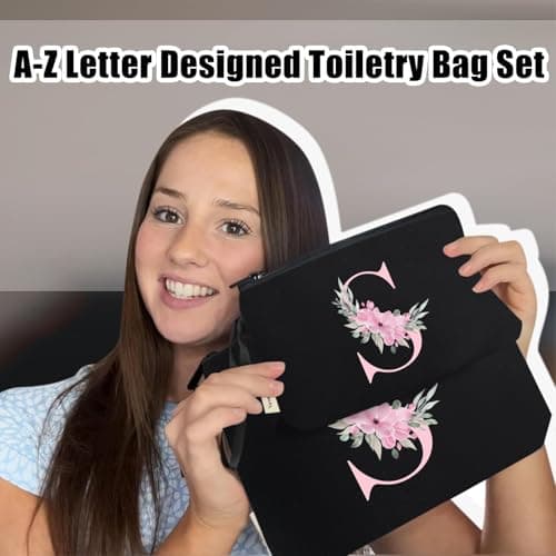 Vavabox 2Pcs Initial Toiletry Bags Set Birthday Gifts for Women (S, Black) — view 6