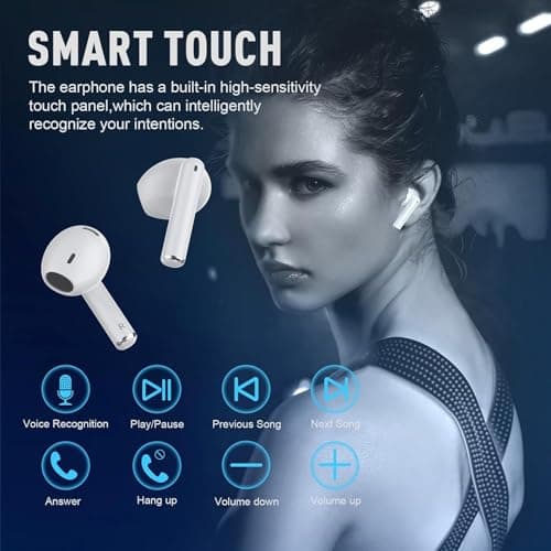 Wireless Earbuds, Bluetooth 5.3 Headphones In Ear with ENC Noise Cancelling Deep Bass Mic, 50H Bluetooth Earphones, Ear Buds Headphones IP8 Waterproof Touch Control for iPhone/Android/Samsung — view 3
