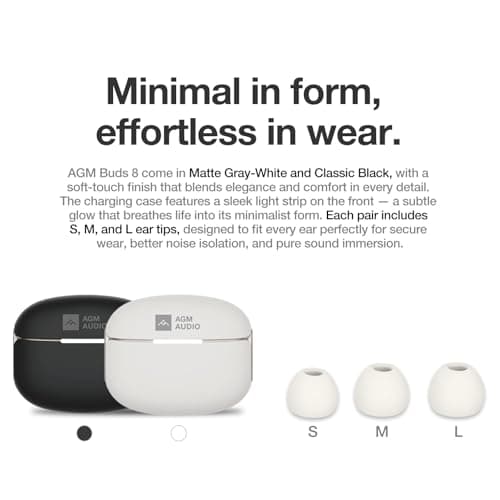 AGM Buds 8 True Wireless Earbuds Bluetooth 5.4 Headphone: Powerful Bass, ENC/ANC Noise Cancelling, Immersive Sound, TWS, 40H Playtime, Comfort Fit for Workouts Music Call (Black) — view 2