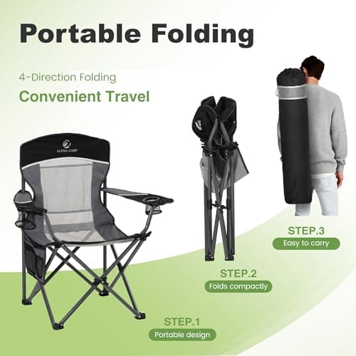 LET'S CAMP Set of 2 Mesh Back Folding Camping Chairs Support 160 KG — view 5