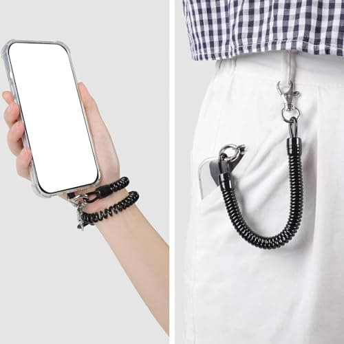 FeiatPogra 2 Pack Phone Tether with Coiled Anti Theft Phone Strap, Phone Lanyard Security Strap with Tether Tabs and Carabiner Clip for Bag, Backpack, Shopping, Travel and Daily Use — view 4