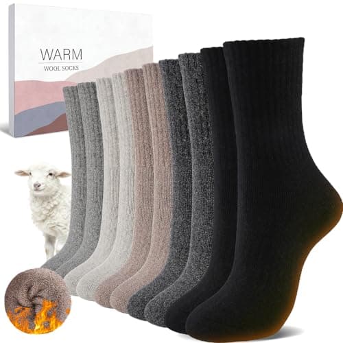 SukModen Women's Wool Thermal Socks, 5 Pairs, Warm Winter Boot Crew