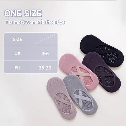 Shudyear 5 Pairs Non-Slip Yoga Socks, Grippy Socks for Women Non-Slip Grips & Straps, Ideal for Pilates, Barre, Barefoot Workout, Home Workout — view 3