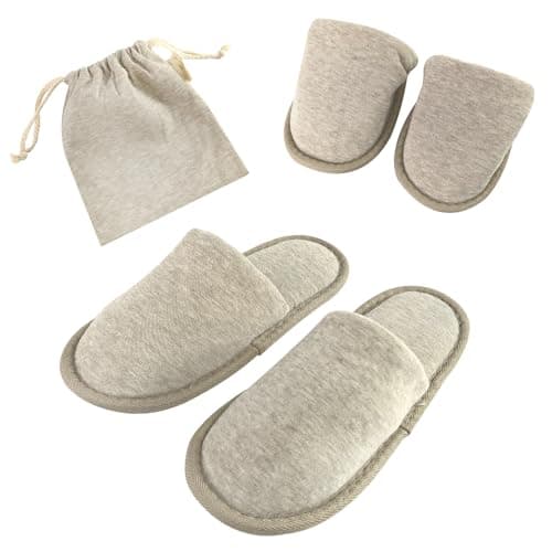 EQLEF Travel Slipper for Women and Men with Storage Bag, 1 Pair Outdoor Foldable Portable Non-Disposable Spa Slippers(Beige, UK Footwear Size System, Adult, Women, Numeric Range, Medium, 3.5, 5)