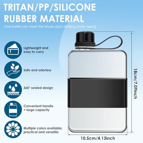 Ghshanog Flat Water Bottle for Purse,500ML Portable Square Water Bottle with Handle,Tritan Slim Water Bottles Leak-Proof Travel Flask Mug for Mountain Climbing, Camping, Parties, School — view 5