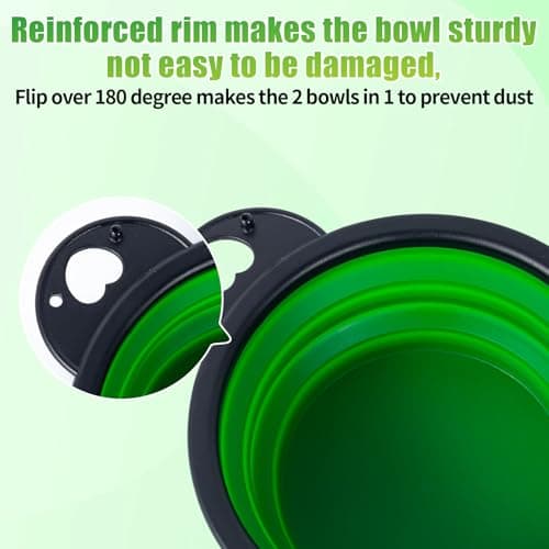 SLSON Collapsible Dog Bowls Foldable Dog Dual Bowl Travel Water and Food Bowls,Sturdy Reinforced Rim Portable Pet Feeder Cat Bowl for Walking Hiking Outdoors (green) — view 4