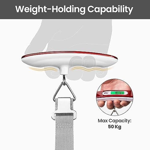 ASAB Digital Luggage Scale for Suitcase Electronic Weighing Scale Ergonomic Grip 50KG Capacity Hanging Travel Luggage Weight Scale Backlit LCD Display Tare Function Overload Indicator 4 Weight Units — view 6