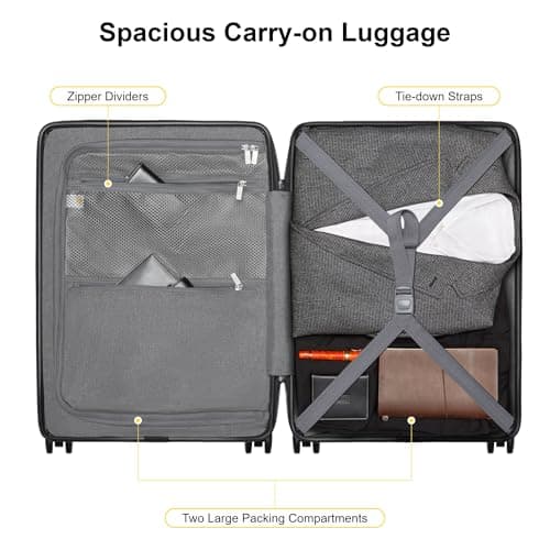 LEVEL8 Carry on Suitcase 20 Inch, Travel Suitcase Cabin Luggage with Laptop Compartment, PC Hardside 4 Spinner Wheels Silent with TSA for Business(54.5CM, 38L,Black) — view 5