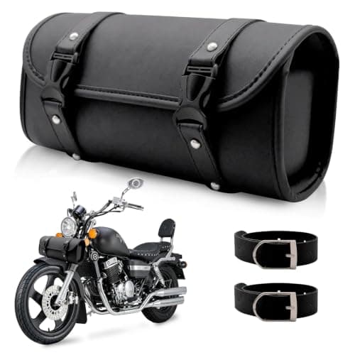 Griwuut Motorcycle Saddle Bags, Universal Waterproof PU Leather Motorbike Storage Bag, Practical Outdoor Carry Pouch with 2 Buckle Straps