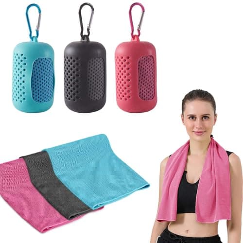 Gym Towels, 3 Pack Cooling Towel Soft Microfiber with Portable Silicone Sleeves, Breathable Instant Towels, Microfiber Soft Quick Dry Gym Towel for Sport Camping Swim Fitness(30 x 90cm, 3 Colors)