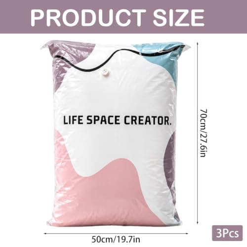 3-Pack No Pump 3D Vacuum Storage Bags, Reusable Compression Bags, Compact Travel Storage, Wardrobe Organisation, Duvet Protection, Seasonal Clothing Storage, 50x70cm — view 2