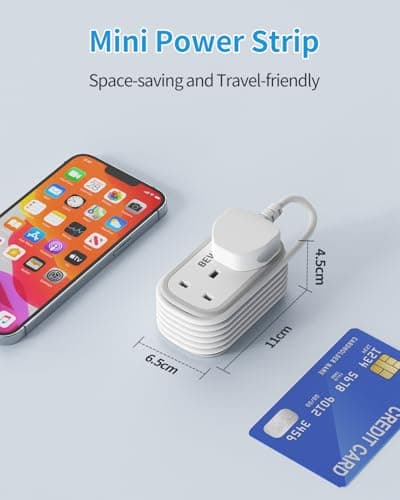 Travel Extension Lead, BEVA Power Strip with Retractable USB C Cable, 2 Way Power Socket with 3 USB Ports (1 USB C), 1.5M Extension Cable Cords for Cruise Travel Hotel Home Office Camping - White — view 6