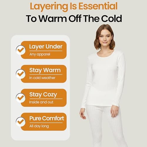 Heatwave Thermalwear Women Thermal Underwear Set Base Layer Long Sleeve Top Ultra Soft Long Johns Bottom Ladies warm for Cold Weather Outdoor Sports Hiking Skiing, White UK 10-12 — view 3