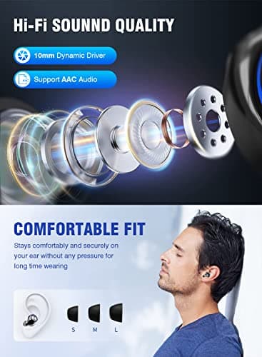 YIPUT Wireless Earbuds Bluetooth 5.3 Headphones 200 Hours Playtime with2000mAh charg Case,in Ear Headest IP7Waterproof Noise Cancelling Built-in Mic,Premiu Bass LCD Display,for Sports/Working/Study — view 4